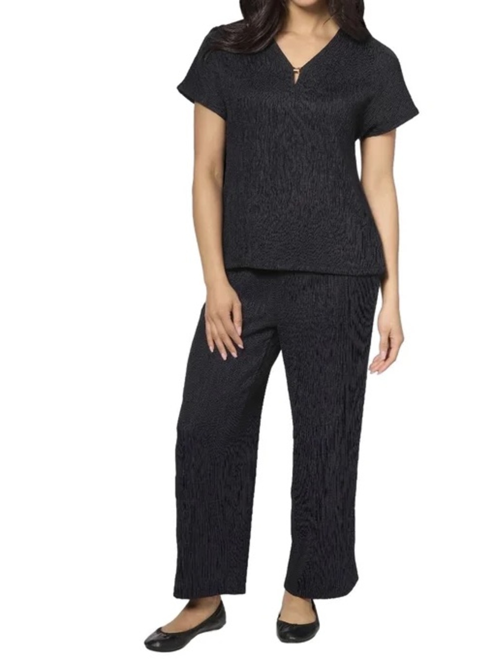 Jones New York Women's Textured 2 Piece Crop Set, Black, Small (4-6) - NWT